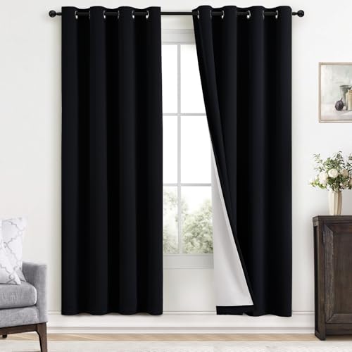 100% Blackout Curtains 52x72 inch Long Black Window Drapes (Black / 52"W x 72"L (Pack of 2))