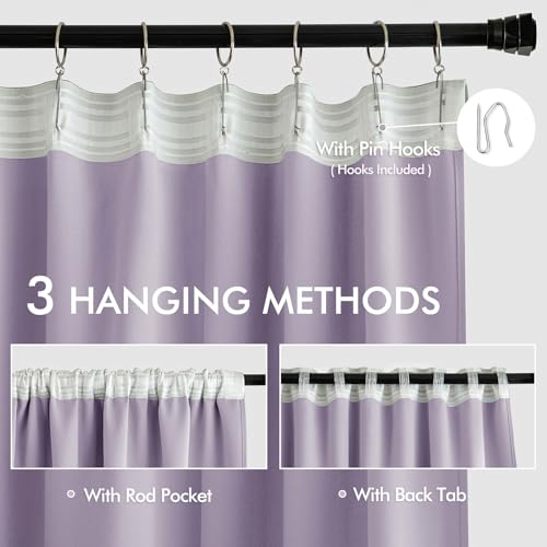 Lilac Back Tab Blackout Curtains 52x102 Inch Long 2 Panels Set (Lilac / 52"W x 102"L (Pack of 2))