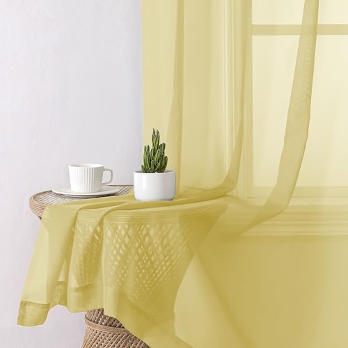 Yellow Sheer Curtains 2 Panel Sets 90 Inches Long (42"W x 90"L (Pack of 2) / Yellow)