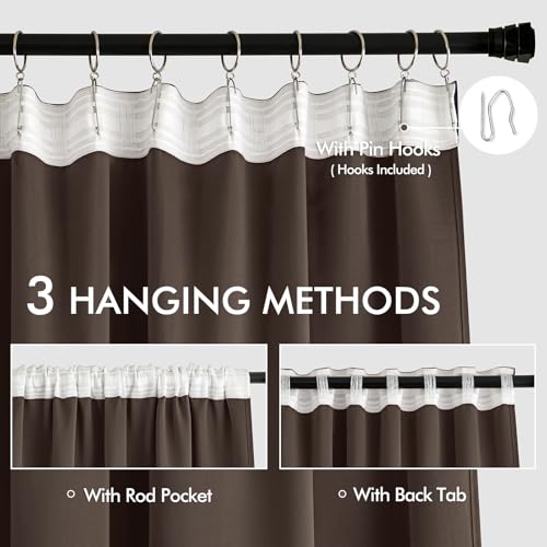 Chocolate Brown Back Tab Blackout Curtains 52"x63" Long 2 Panels Set (Chocolate Brown / 52"W x 63"L (Pack of 2))