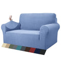 1 Piece Jacquard Couch Covers for 2 Cushion Couch High Stretch Loveseat Slipcover for Pets Dogs Anti Slip Love Seat Sofa Slipcover Furniture Protector (Medium (55"-69") / Dusty Blue（see Picture）)