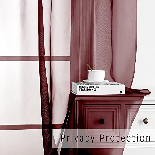 Burgundy Sheer Curtains 63 inch Length 2 Panels Set for Christmas (Burgundy / 42"W x 63"L (Pack of 2))