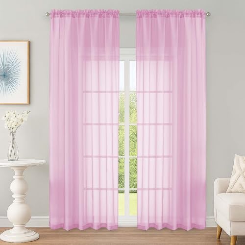 Pink Sheer Curtain 90 Inches Long 2 Panels Set (Pink / 59"W x 90"L (Pack of 2))