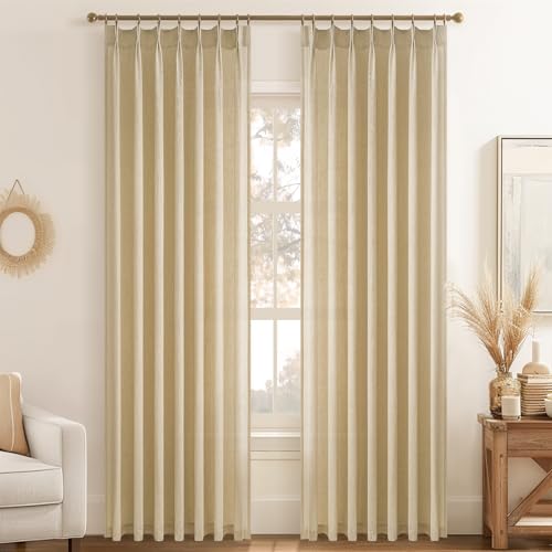 Pinch Pleated Curtains 90 Inches Long 2 Panels Set (Natural Linen / 40"W x 90"L (Pack of 2))