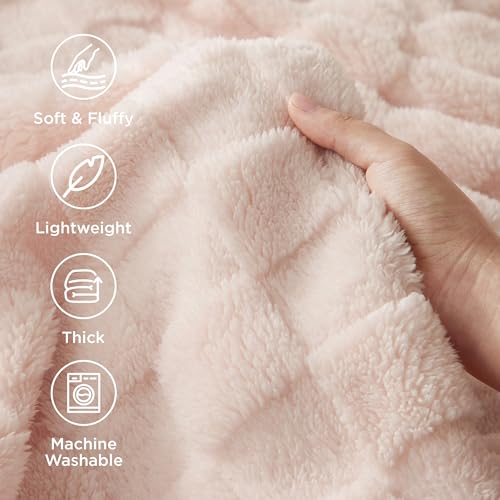 Checkered Fleece Throw Blankets for Bed (Light Pink / Throw XL (50" X 70"))