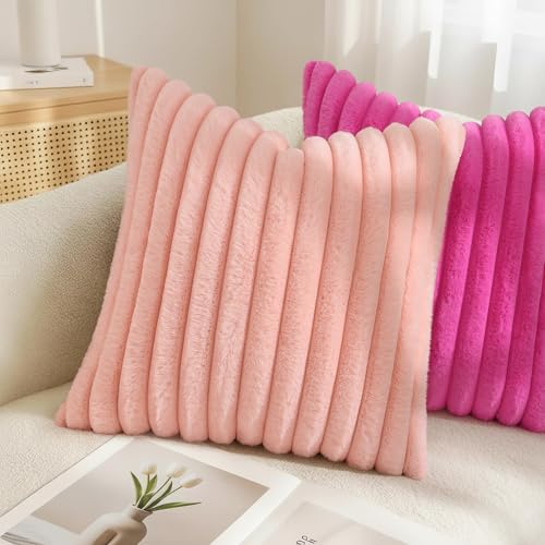 Fall Faux Fur Throw Pillow Covers 20x20 Set of 2 Hot Pink (Hot Pink / 20" x 20" (Pack of 2))