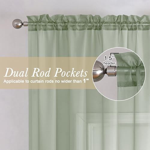 Sage Green Sheer Curtains 90 Inches Long 2 Pcs (Sage Green / 42"W x 90"L (Pack of 2))