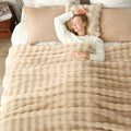 Faux Fur Throw Blanket for Couch (Beige / Queen(90" x 90"))