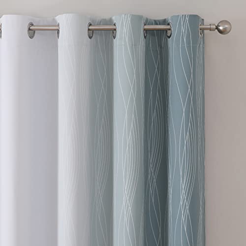Stone Blue and Greyish White Blackout Curtains for Living Room 72 Inch Long (Stone Blue and Greyish White / 52"W x 72"L (Pack of 2))
