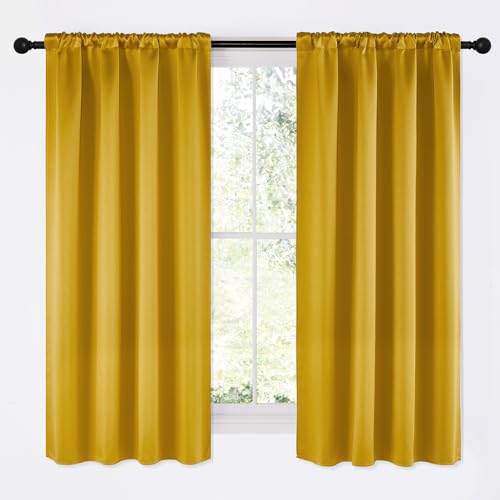 Gold Blackout Cafe Faux Silk Curtains for Small Windows (Gold / 42"W x 63"L (Pack of 2))