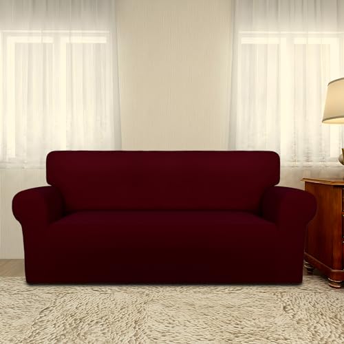 Stretch Oversized Loveseat Covers Couch Covers for Sofa Wine (Medium-XL Oversized Loveseat / Wine)