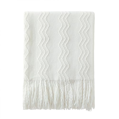 Off White Throw Blanket 50x60Inch Boho Knit Soft Throw Sofa Blanket (Off White / 50"x60")