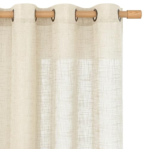Beige Linen Sheer Curtains 90 inch for Living Room 2 Panels Set (52"W x 90"L (Pack of 2) / Beige)