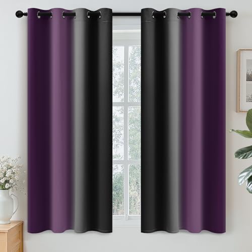 Blackout Ombre Purple and Black Curtains for Bedroom (52"W x 54"L (Pack of 2) / Purple and Black)