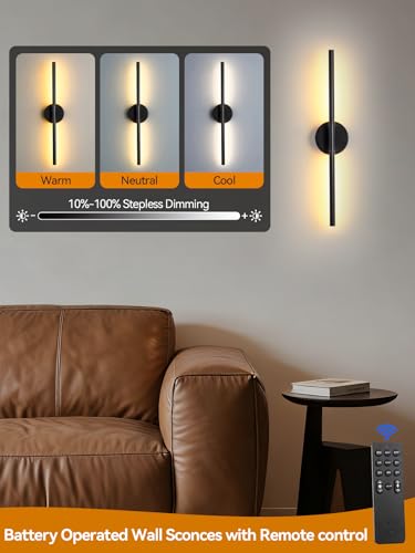 Battery Operated Wall Sconces Set of 2 (Black / 24inch-2 Pack)