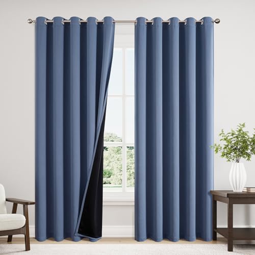100% Blackout Curtains for Bedroom 84 Inches Long 2 Panels Set (60"W x 84"L (Pack of 2) / Stone Blue)