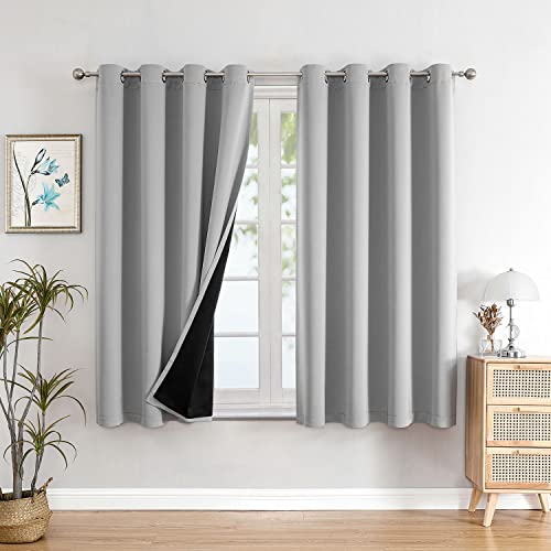 100% Blackout Curtains for Bedroom 63 Inches Long 2 Panels Set (52"W x 63"L (Pack of 2) / Light Grey)