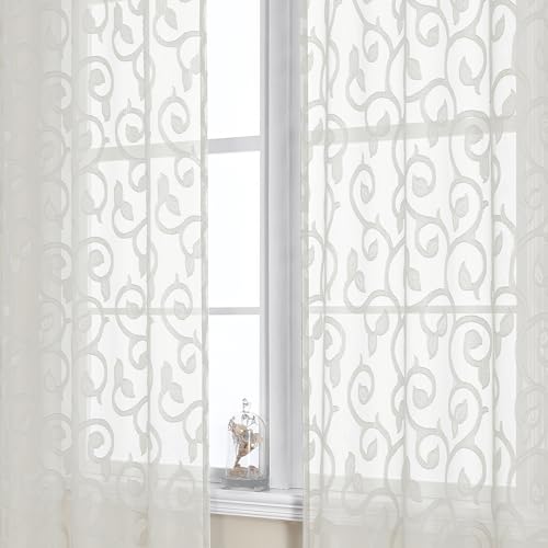 Furman Ivory Sheer Curtains 84 inches Long for Bedroom Living Room 2 Panels Set (Ivory / 40"W x 84"L (Pack of 2))