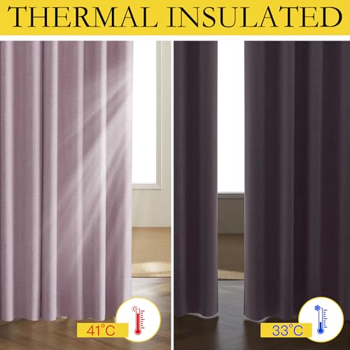 Pink Vintage Linen 100% Blackout Curtains for Dining Room (42"W x 54"L (Pack of 2) / Pink)