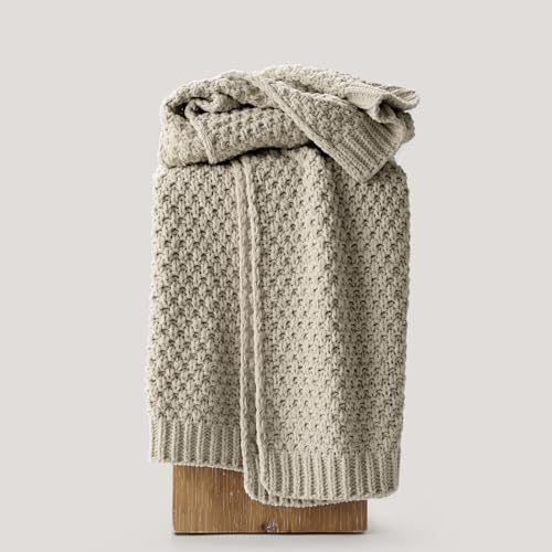 HOME Chunky Chenille Knit Throw Blanket (Warm Gray / 50" X 60")