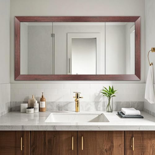 32FT Peel &Stick Wood Grain Wallpaper Border Removable Waterproof Bathroom Mirror Frame Sticker (Red / 3.93" x 393.6")