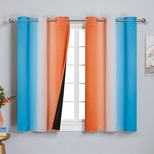 Ombre Orange and Blue Blackout Curtains 42Wx45L Inch Long (Blue and Orange / 42"W x 45"L (Pack of 2))