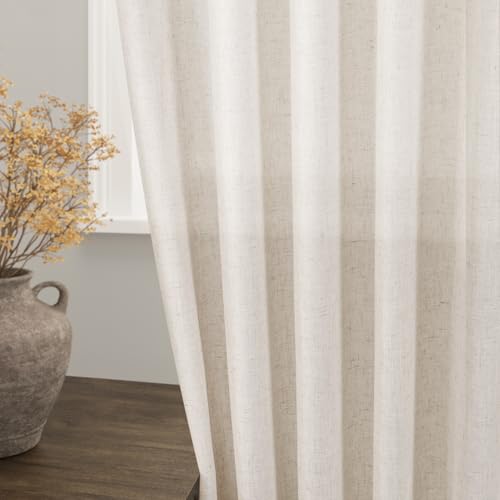 Extra Long Curtain 108 inches Long 2 Panels Set Back Tab Beige Linen Drapes for Living Room Neutral Farmhouse Light Filtering Semi Sheer Linen Curtains 108 inch Length for Large Window Tan 9 FT (52"W x 108"L (Pack of 2) / Linen)