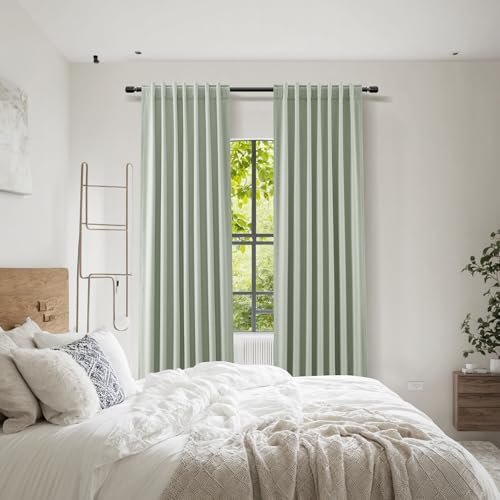 Mist Sage 100% Blackout Linen Curtains 90 Inch Length 2 Panels Set for Living Room Bedroom Back Tab (Mist Sage / 52"W x 90"L (Pack of 2))