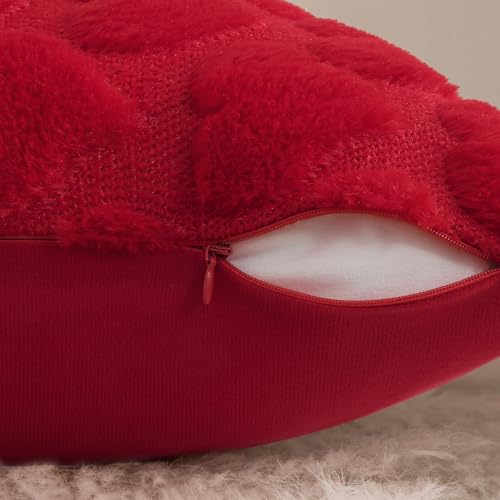 Red Heart Cute Girl Faux Fur Throw Pillow Covers 20x20 Set of 2 (Red Heart / 20" x 20" (Pack of 2))