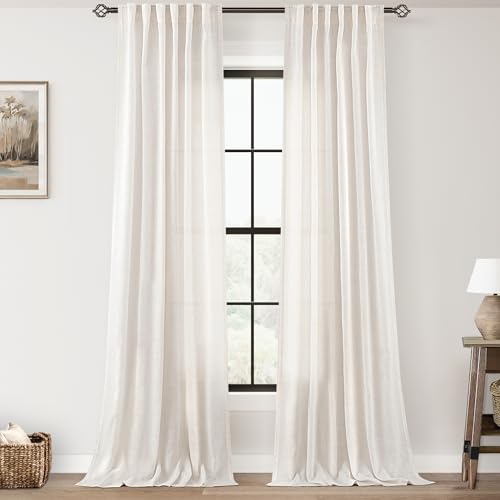 96 inch Long Linen Curtains 2 Panels for Living Room Back Tab Cream Ivory Light Filtering Semi Sheer Curtain 96 inches Long Boho Farmhouse Linen Drapes Floor to Ceiling Length 8 FT 42x96 (Natural / 42"W x 96"L (Pack of 2))
