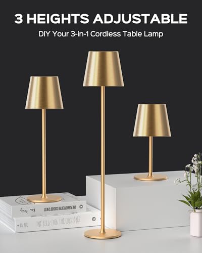 Cordless Table Lamps Rechargeable (1 Pack-Round Base / Gold)