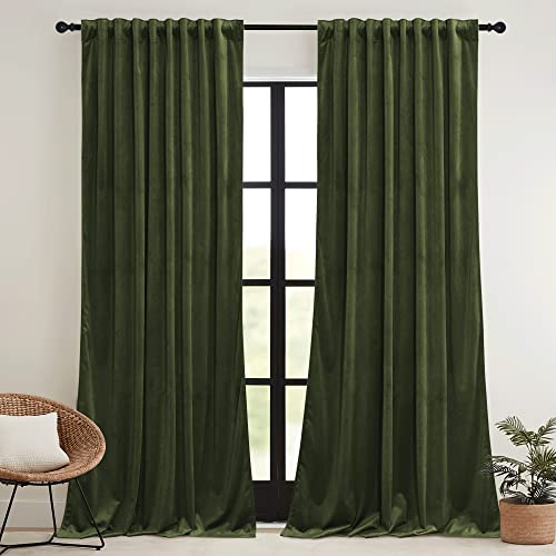 Velvet Curtains 102 inches Long (Olive Green / 52"W x 102"L (Pack of 2))