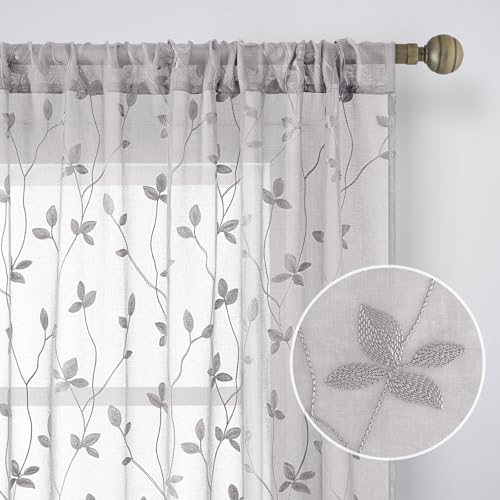 Light Grey Sheer Curtains Vine Embroidered (52"W x 84"L (Pack of 2) / Vine Light Grey)