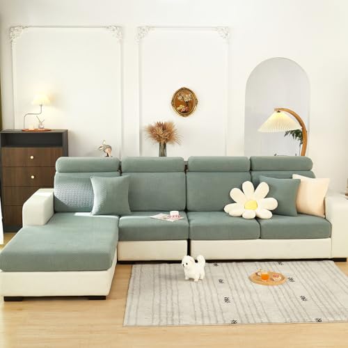Sofa Covers Couch Covers for Sofa Pet Friendly Couch Cushion Covers Universal Sofa Covers Washable Stretch Slipcovers for Sectional Sofa (Texture Green / Back Cover L)