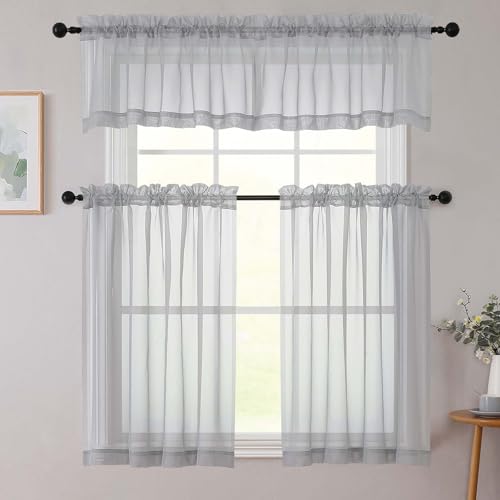 Kitchen Curtains 24 Inch Length Tier 2 Pieces (Light Grey / 42"W x 24"L (Pack of 2))