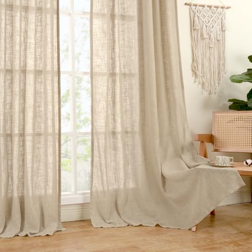 Linen Curtains 63 inches Long for Bedroom 2 Panels (38"W x 63"L (Pack of 2) / Brown)
