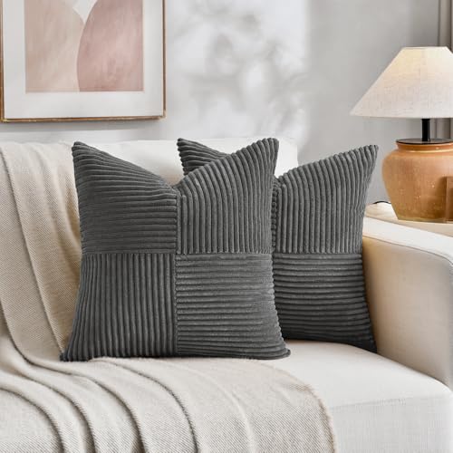 2 Packs Dark Gray Decorative Throw Pillow Covers 18x18 Inch for Living Room Couch Sofa (Dark Gray / 18" x 18" (Pack of 2))