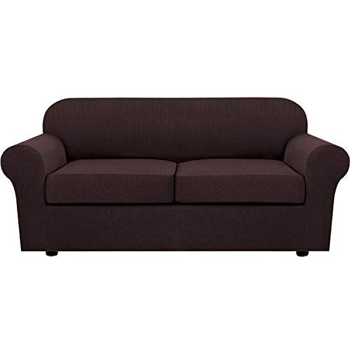 3 Piece Stretch Sofa Covers for 2 Cushion Sofa Couch Covers for Living Room Sofa Slipcovers (Medium-XL / Chocolate)