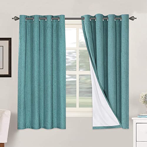100% Blackout Linen Curtains 63" L 2 Panels Teal (Teal / 52"W x 63"L (Pack of 2))
