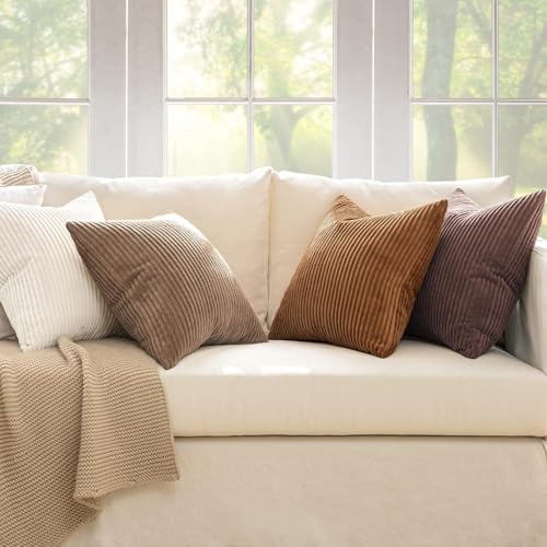 Fall Corduroy Decorative Throw Pillow Covers Brown Series 24x24 (24" x 24" (Pack of 4) / Brown)