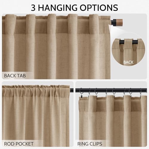 Sand Beige Curtains 120 Inches Long for Living Room Linen Textured Simple Modern Semi Sheer Curtains Back Tab Floor to Ceiling Lightweight Curtain for Bedroom Office 52x120 (52"W x 120"L (Pack of 2) / Sand Beige)