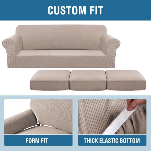 4 Piece Stretch Sofa Covers for 3 Cushion Couch Covers Furniture Slipcovers (X-Large / Sand)