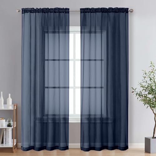 Navy Blue Sheer Curtains 78 Inches Long 2 Panels (Navy Blue / 42"W x 78"L (Pack of 2))
