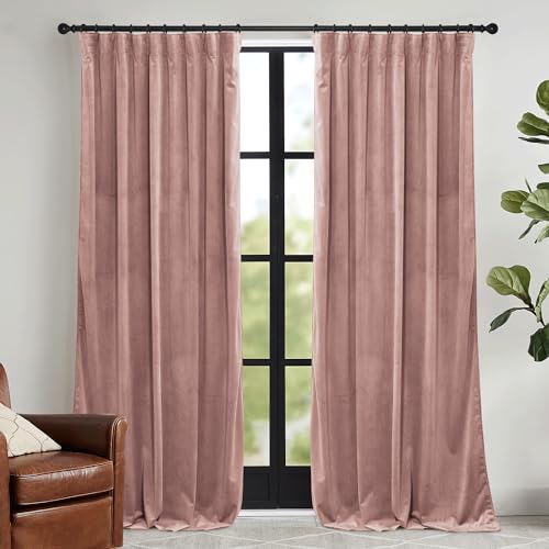 Dusty Pink Velvet Curtains 72 inches with Hook Belt (Dusty Pink / 52"W x 72"L (Pack of 2))