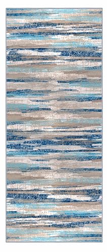Modern Abstract 2x5 Runner Rug Non Slip Washable Kitchen Rugs (Blue Aqua/Beige Taupe Multi / 2' x 5' (Runner))