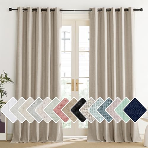 Oatmeal Vintage Open Linen Weave Flax Thermal Curtains (62"W x 84"L (Pack of 2) / Oatmeal)