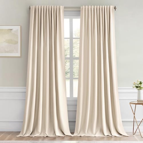 Cream Beige Back Tab Blackout Curtains 66x96 Inch Length 2 Panel Set (Cream Beige / 66"W x 96"L (Pack of 2))