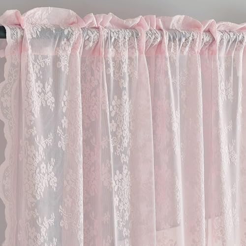 Vintage Lace Curtains 90 Inches Long (Light Pink / 52"W x 90"L (Pack of 2))