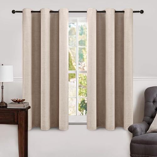 100% Blackout Linen Curtains for Bedroom 42x63 Inches Natural Beige (Beige / 42"W x 63"L (Pack of 2))