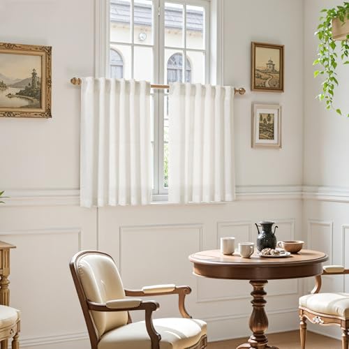 Cafe Linen Curtains 30 Inch Length for Kitchen Windows Over Sink (34"W x 30"L (Pack of 2) / Natural)